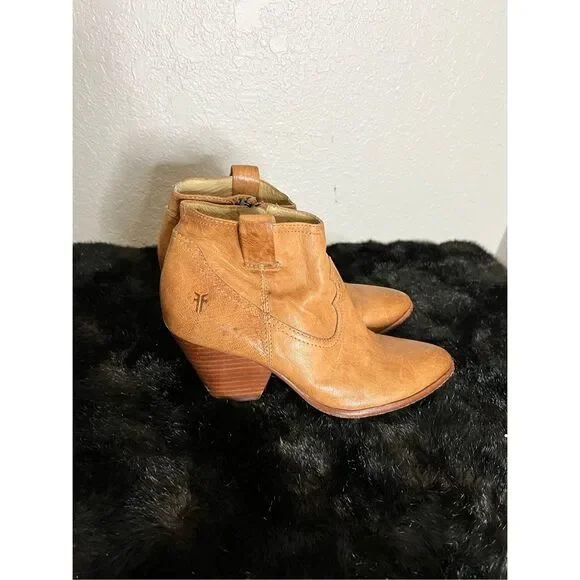 FRYE WM's Tan Reina's Camel Leather Booties Size 6.5 - Picture 4 of 6